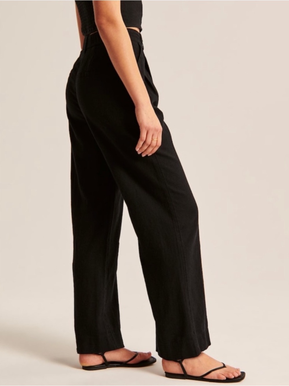 Abercrombie & Fitch Linen-Blend Tailored Wide Leg Pant in Black - Picture 4 of 9